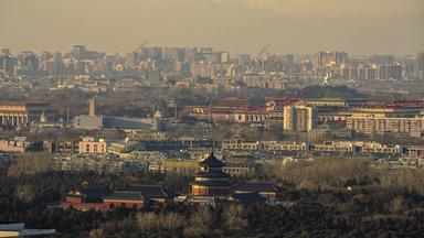 北京地标夜景天坛与天安门同框